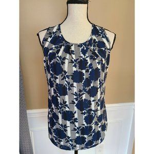 Ann Taylor Shirt Top Tank Women's XS White Blue Black Floral Stripe Sleeveless